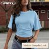 JPNTKY Women's Fashion Casual Solid Color Print Short Sleeve O-Neck Blouses & Shirts