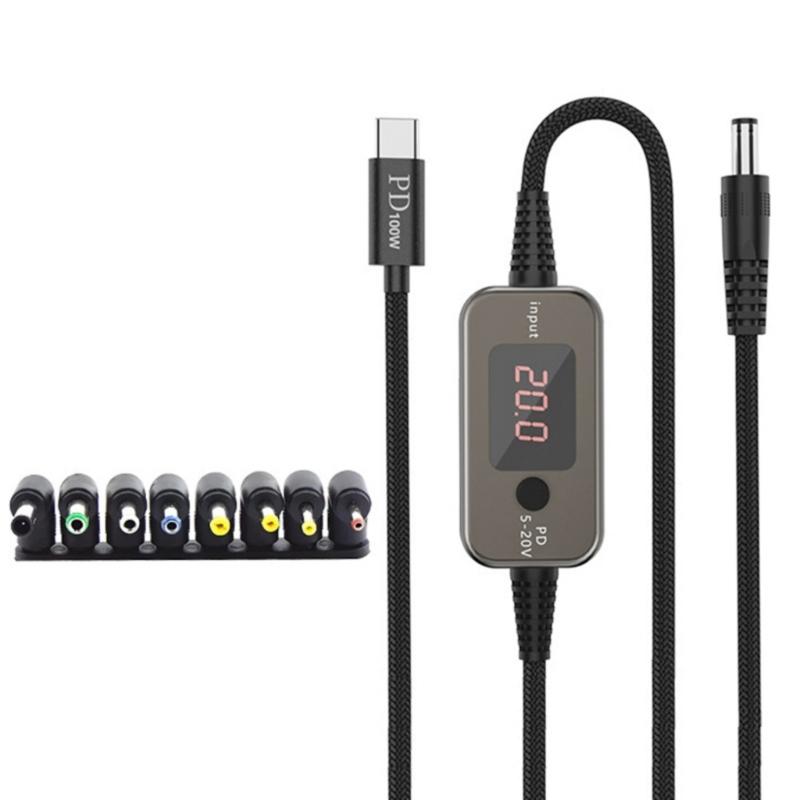 

PD100W USB C to DC5521 Fast Charging Cord 5V 9V 12V 15V 20V 5A Adjustable Power Supply Cable With Multiple Adapters 1