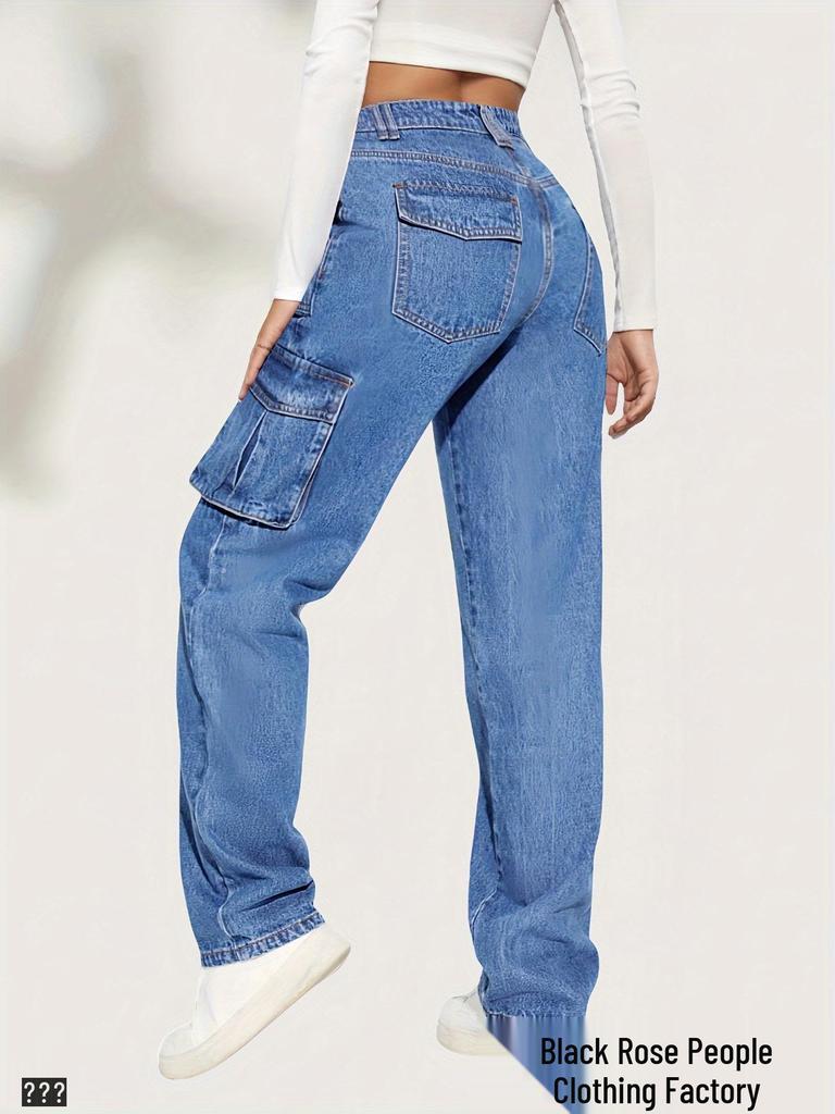 2025 Women's Retro Mid-Waist Multi-Pocket Cargo Jeans - Casual Straight-Leg Hot Girl Style