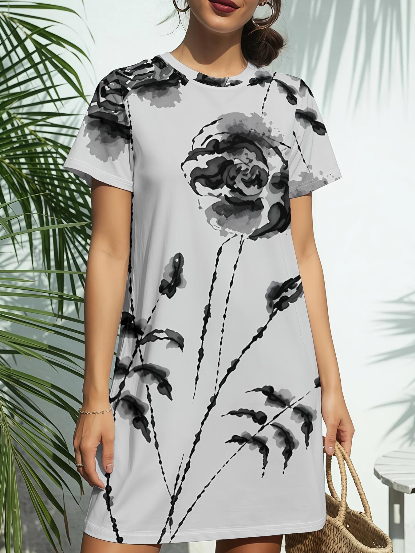 

Ink BambooNew Women s Round Neck Short Sleeve T-Shirt Dress. American Style Trend Digital Printing. Casual and Versatile for Spring and Summer. Elegan 7XL дубильна кора