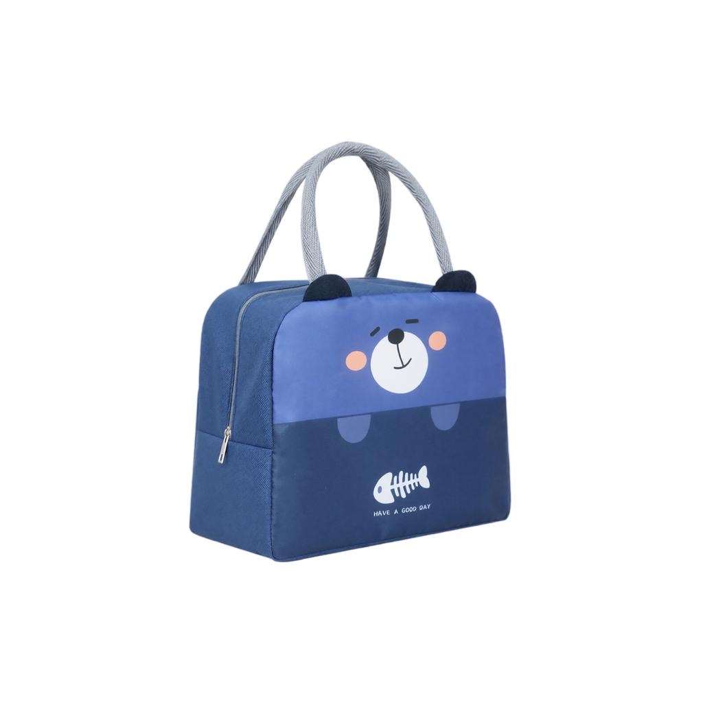 Oxford Fabric Cartoon Lunch Bag Insulated Portable Handheld Lunch Box with Zipper Closure and Soft Handles for Daily Use and Outdoor Activities