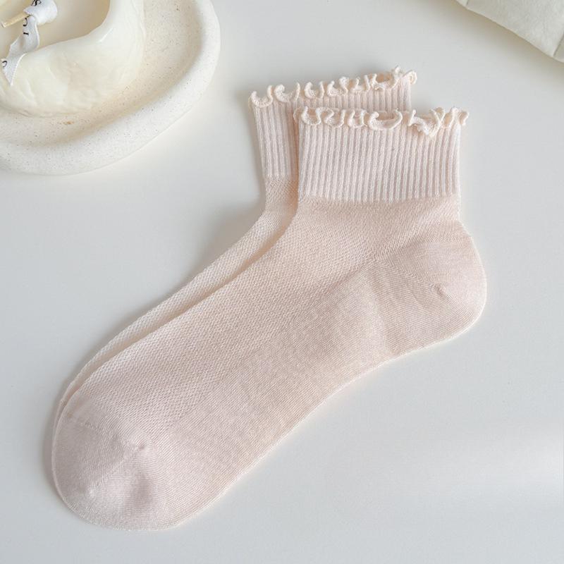 Silk-silk Wooden-ear Short Booties for Women in Summer, Lightweight Mesh Breathable Low-top Lace Women's Short Socks