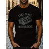 European Sizes Still Plays with Blocks" Men's Casual T-Shirt - Soft Polyester, Geometric Print, Round Neck, Machine Washable