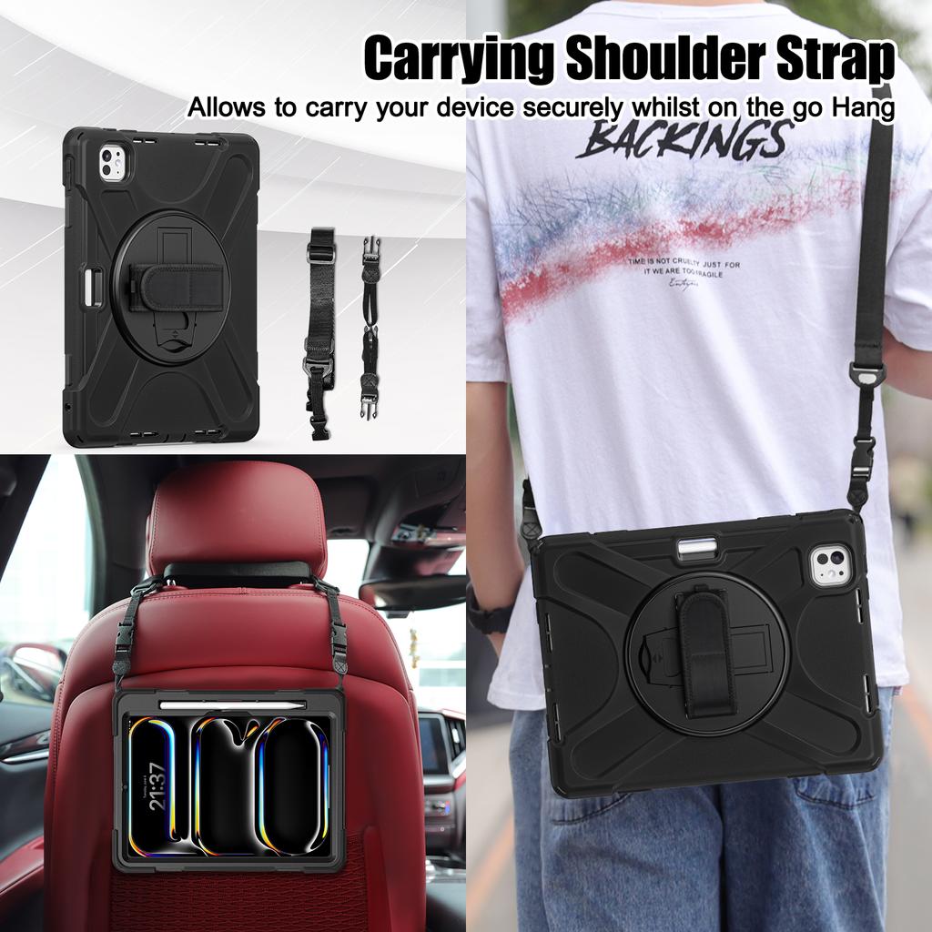 360 Rotating Case Universal for IPad Pro11 2025 M5 2024 M4 A3357 A3358 A3359 A2836 A2837 A3006 Rugged Stand Cover Shoulder Strap
