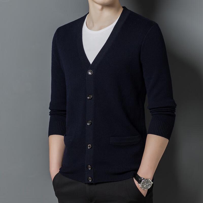 Yiliteng Men's 100% Lambswool V-Neck Cardigan