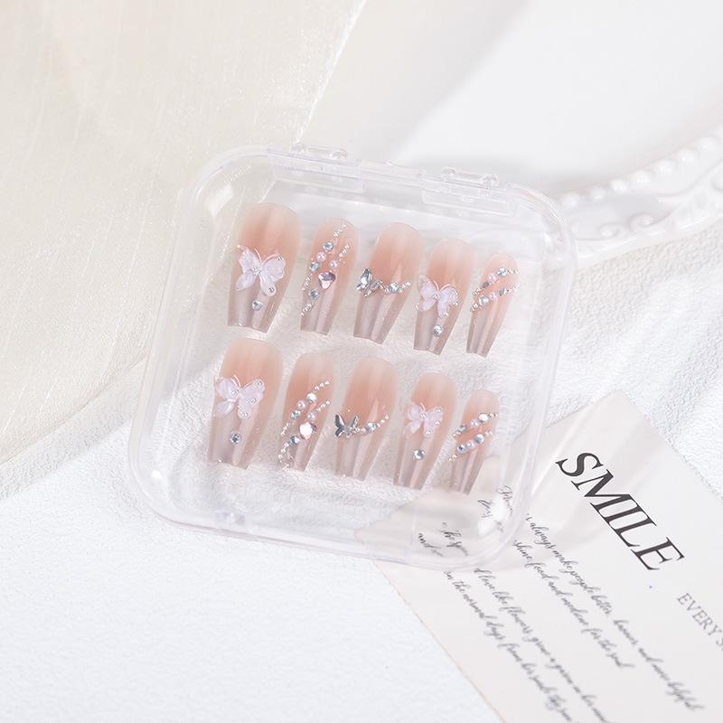 2026 Stylish Medium-Length Wearable Flower Nail Tips - High Quality, Handmade Detachable Nail Art for Students