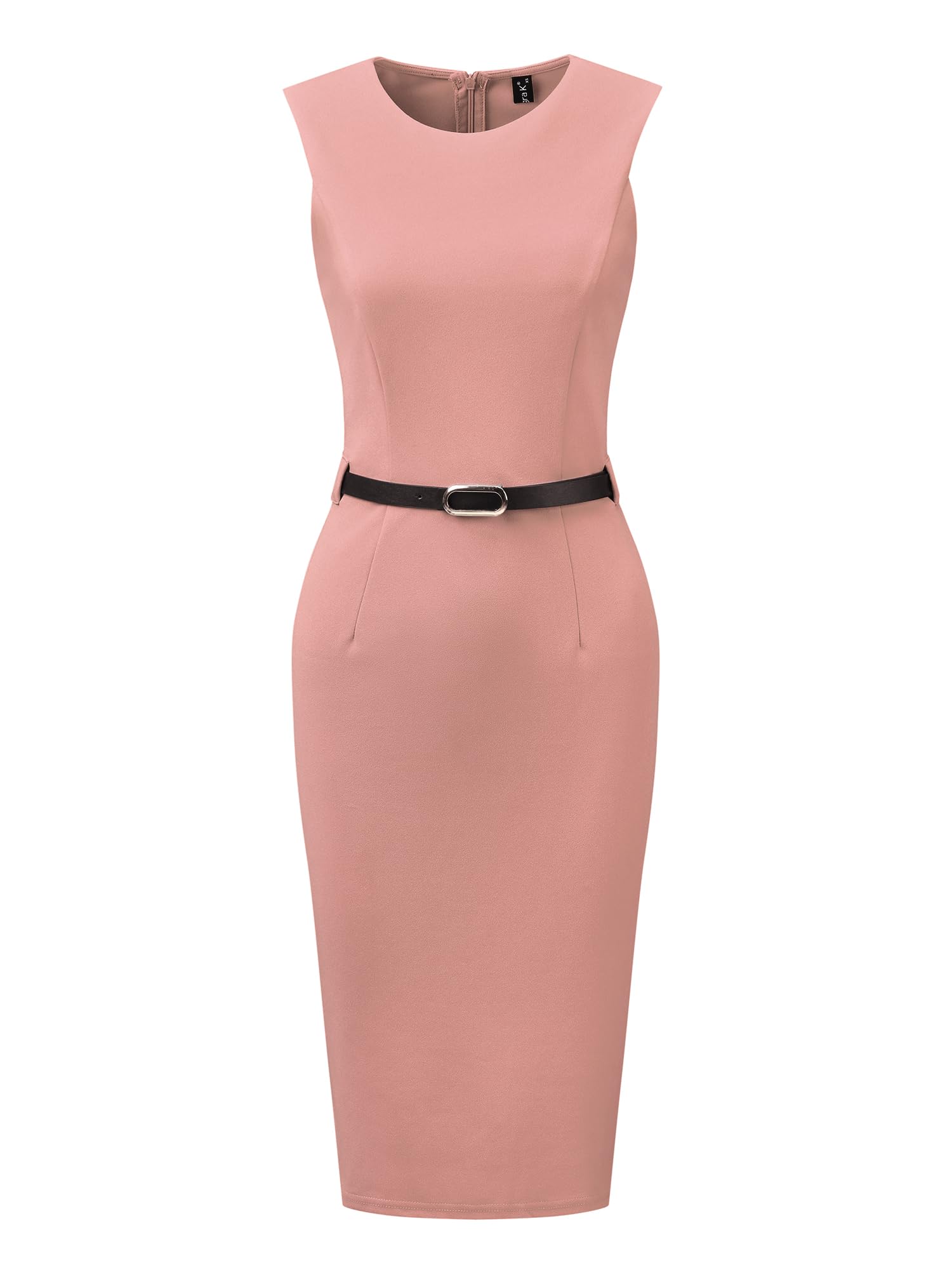 

Allegra K Sheath Dress, Round Neck, Sleeveless, Solid Color, with Belt, for Office/Commuting, Women s, Pink, Size S