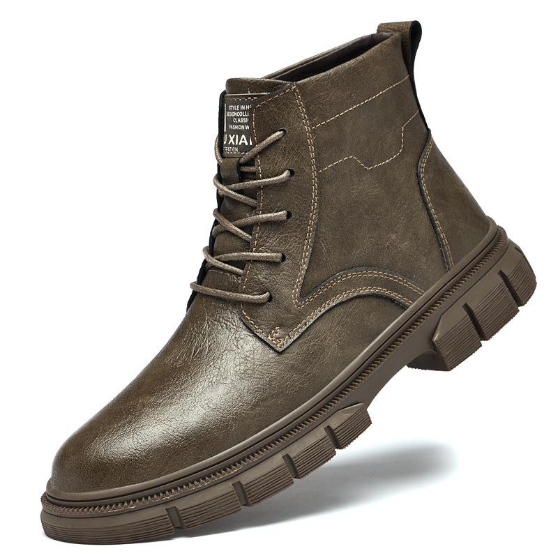 Men's Autumn Casual Big Head Leather High-Top Retro Work Boots - Fashion Motorcycle Boots
