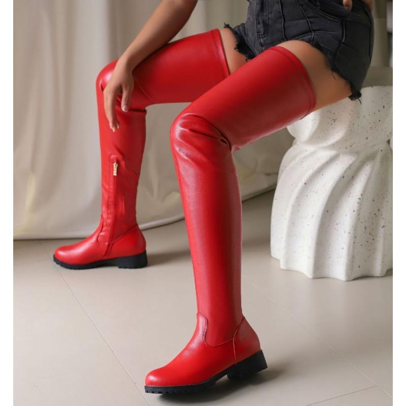 

Модные ботфорты большого размера 43 на низком каблуке для женщин, цветные ботинки по ноге, облегающие ботинки, ботфорты выше колена, зимняя обувь на низком каблуке 43