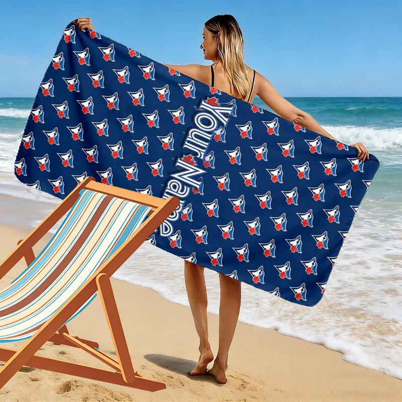 Personalisierbares Strandtuch mit Toronto Blue Jays Aufdruck, Großes Weiches Schnelltrocknendes Handtuch für Strand, Camping, Schwimmen