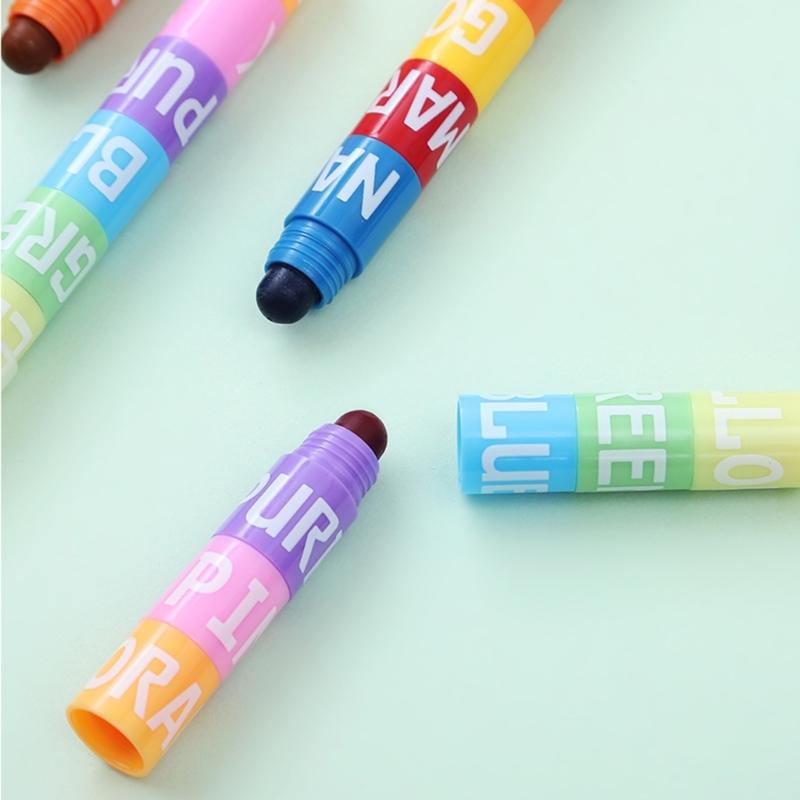 2Pcs Multicolor Highlighter 12-Color-in-1 Marker Round Broad Tip For Kid Card Making Journal Notebook Coloring Doodling