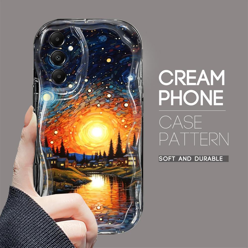 

Милый мультяшный узор, кремовая текстура, мягкий силиконовый чехол с волнистыми краями, чехол для телефона Samsung Samsung A55 5G чёрный