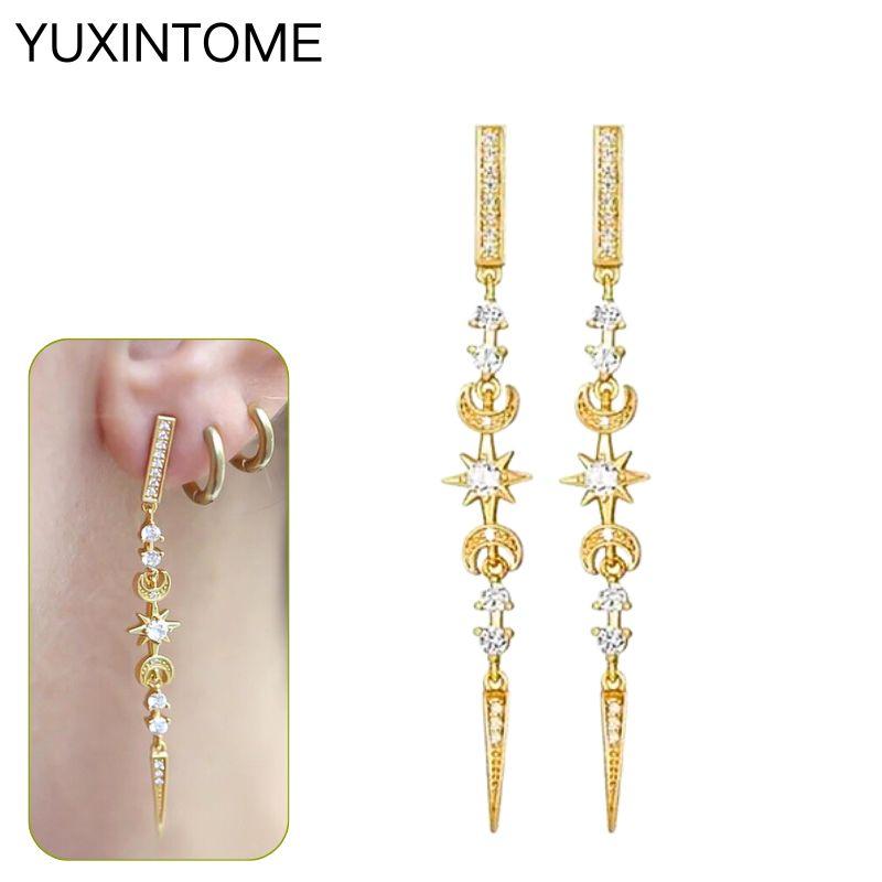 925 Silbernadel Exquisite Weiße Zirkon Steckerohrringe für Damen Geometrische Lange Kette Quaste Ohrringe Luxuriöser Schmuck