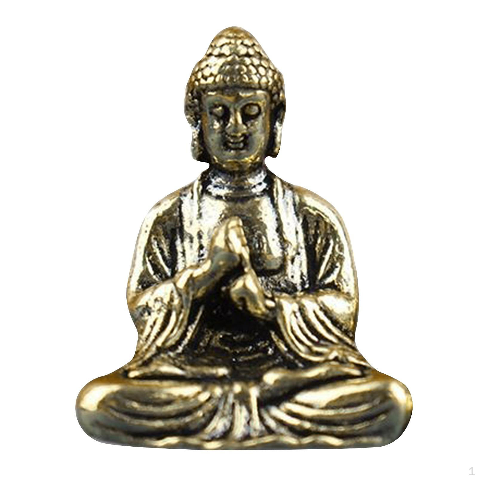 

Brass Mini Buddha Statue Metal Sculpture Gift Sitting Compact Miniature Figurine Bronze Figure for