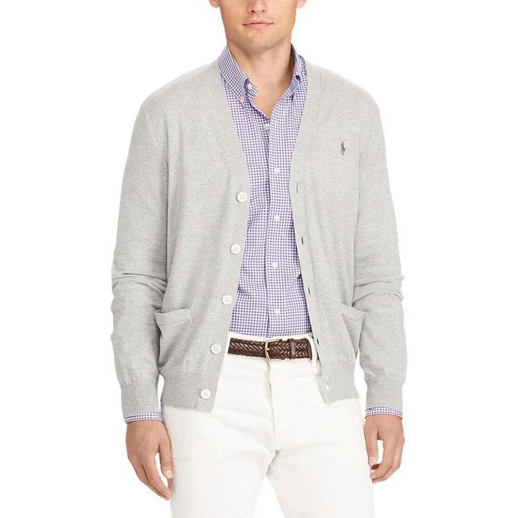 Polo Ralph Lauren SS22 Solid Color Single-Breasted V-Neck Long Sleeve Knit Sweater Men Sweater Gray MNPOSWE16810078-F16