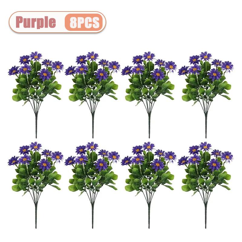 2-8PCS Artificial Plastic Chrysanthemum Faux Daisy Outdoor Faux Flowers Fence Decor Fake Plants Exterior Home Decoration