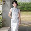 Blue Sleeveless Modern Chinese-Inspired Long Cheongsam Dress Women 2026 Stylish Retro Fit
