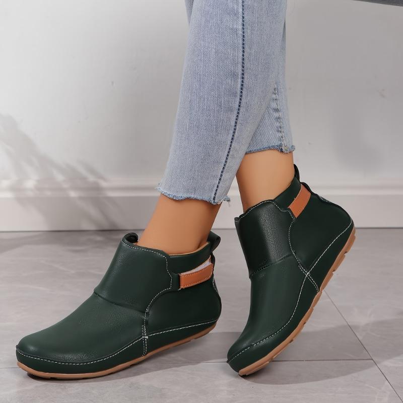 [Stylish Women's Boots] Stylish Women's Solid Color Boots | Soft Sole Platform Slip-On Casual Round Toe Boots - Versatile