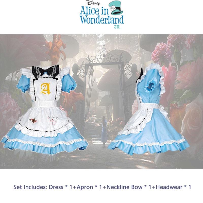 In Alice Wonderland Maid Dress Set Cosplay Costume Playing Card Pattern Fan Girl