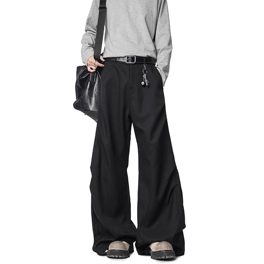 American high street pleated wide-leg pants men's summer design sense niche scimitar mopping pants drape versatile casual pants