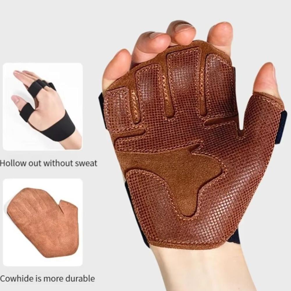 1 Pair Cowhide Ventilated Gym Wristband Four-finger Fitness Workout Gloves  Deadlift