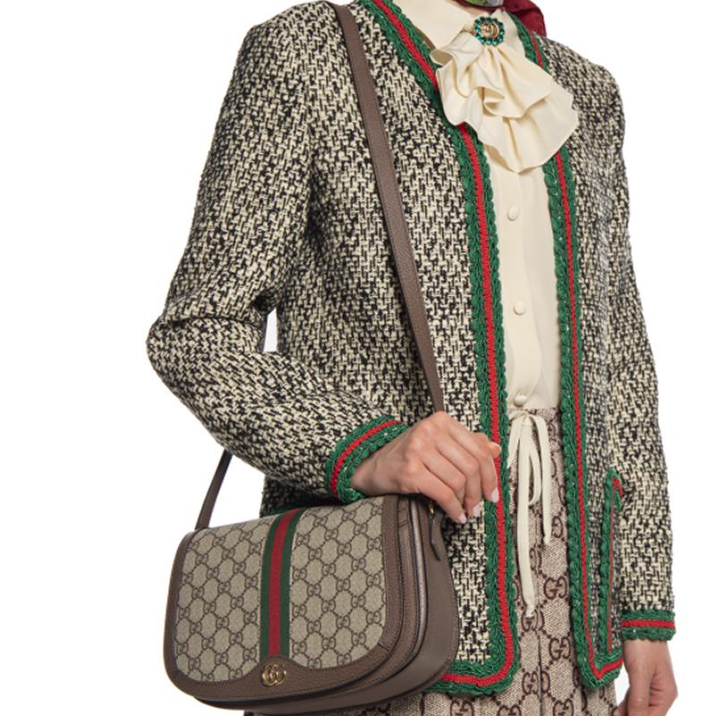 Gucci Ophidia Logo Stripe Web Canvas And Leather Saddle Bag Women Shoulder Bag 601044-96IWB-8745