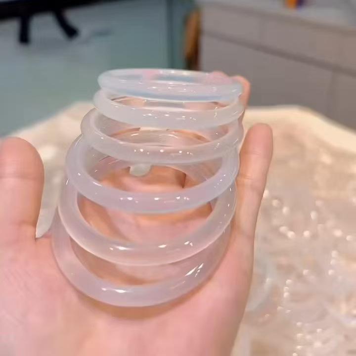 Natural Icy White Moonstone Chalcedony Jade Bangle for Girls - Lychee Jelly Agate Beauty