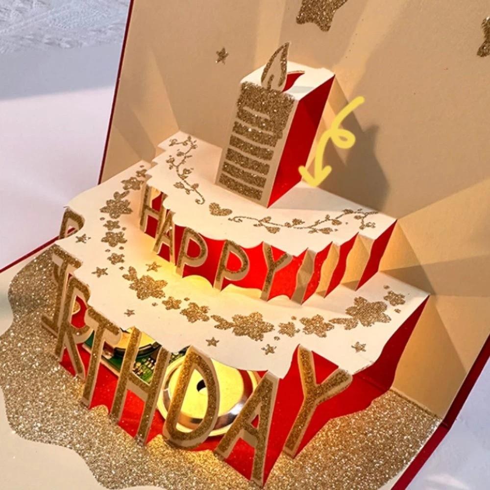 Folding Type Birthday Card 3D Light Greeting Cards New Gift Message Cards  Birthday Party Supplies
