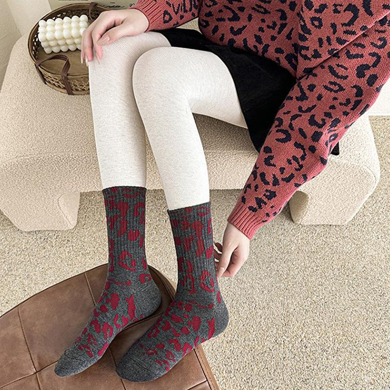 Spotted Leopard Print Women Socks Cotton Terry Tube Thickened Warm Socks Cotton Korean Japanese Style
