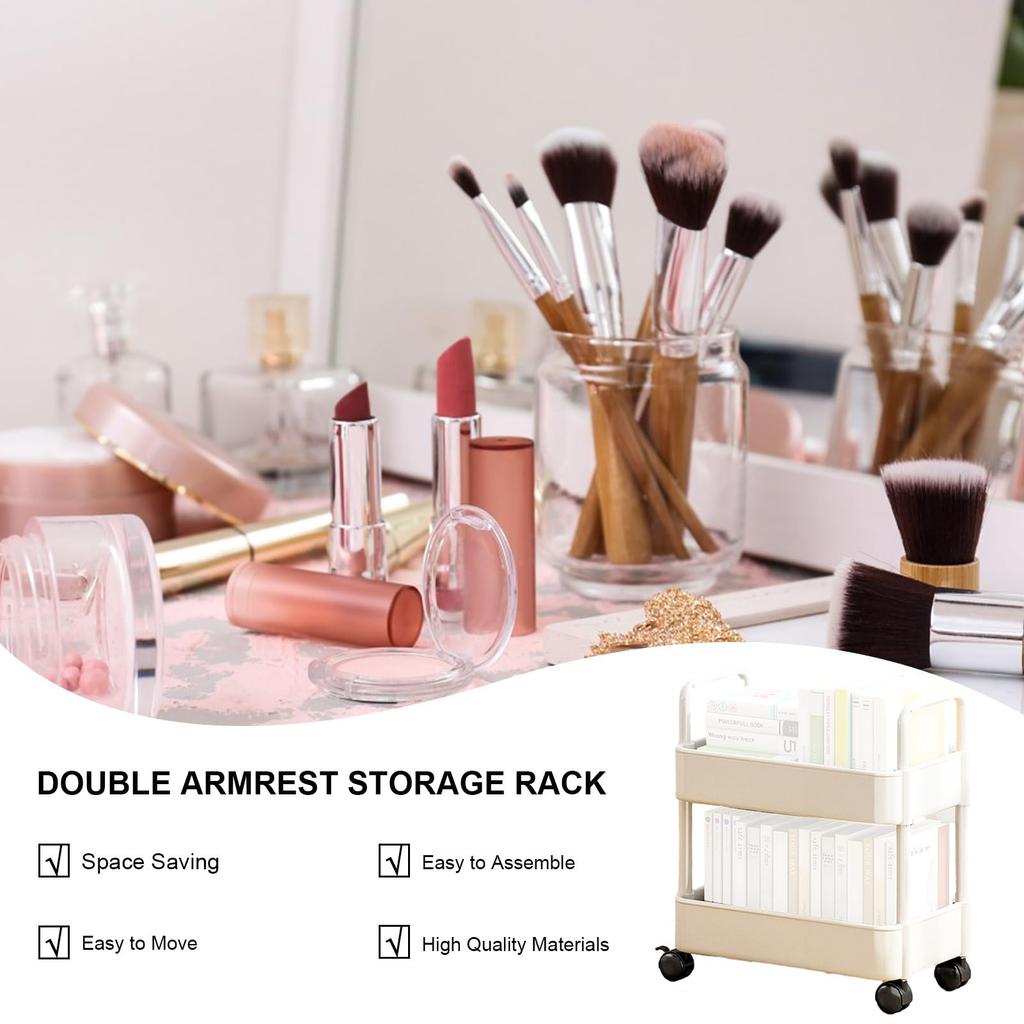 Mobile Bookshelf With 4 Wheels 20lbs Max Load Capacity Storage Rack Multifunctional Utility Storage Cart For Kitchen Bathroom (37 X 25 X 43.5CM)