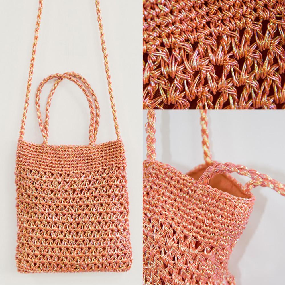 Fashion Silver Tote Women Handbags Hollow Crochet Shoulder Bag  Metical Yarn Knitting Crossbody Bags for Women Shopper Purses