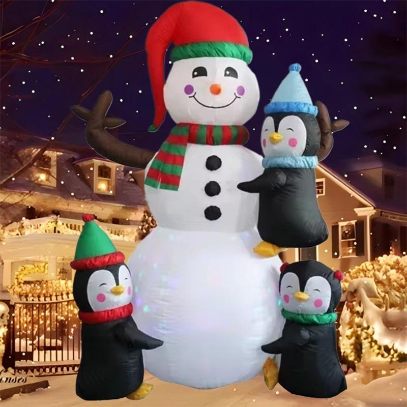 Inflatable Toy Penguins Hug Snowman Christmas Inflatable Model Luminous Inflatable Model Christmas Atmosphere Decoration Model