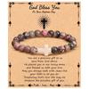 Emperor Stone Pink Zebra Beaded Bracelet with Cross Charm