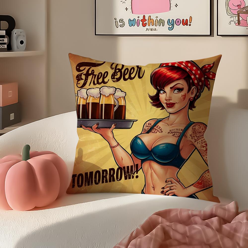 Rustikal Gemütlich Kunst Bier Wein Retro Stil Kissenbezug Kissenhülle Kurzer Plüsch Verdeckter Reißverschluss Zimmer Sofa Kissenbezug
