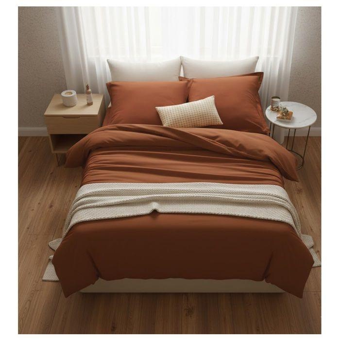 Housse de couette 140 x 200 cm Contemporain uni terracotta