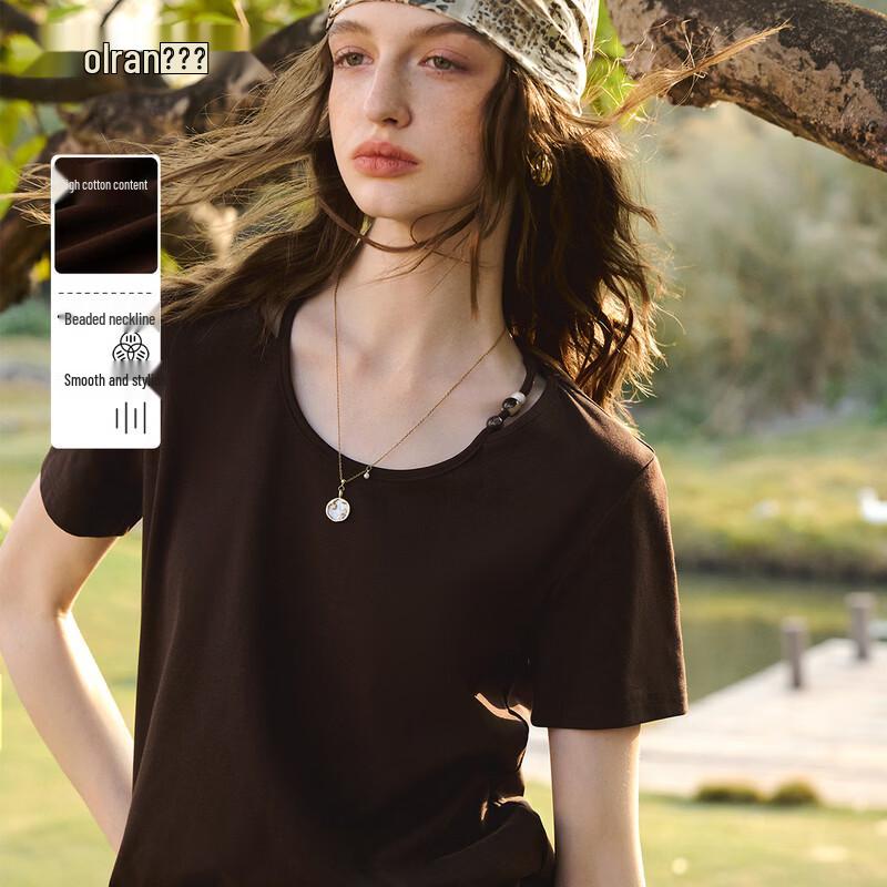 Olrain Women s Beaded Round Neck Short Sleeve T-Shirt S