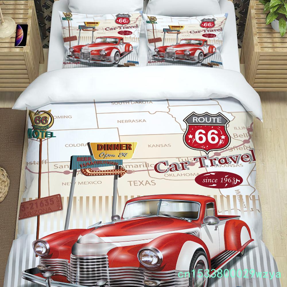 3-teiliges Bettwäscheset Klassisches Auto Vintage Poster Heimtextil Bettbezug Kissenbezug Junge Kind Teenager Mädchen Bettwäschebezüge Set