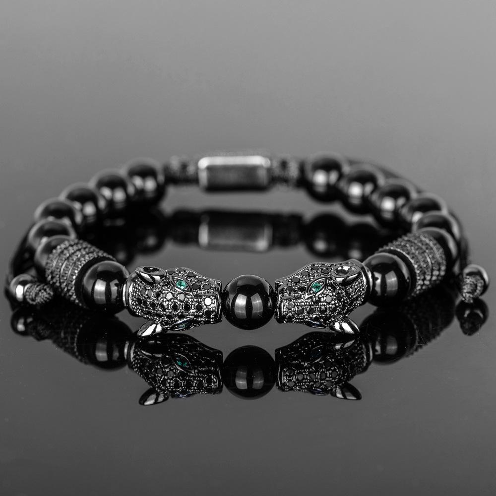 Men s Black Double Leopard Head Woven Bracelet, Roman Numerals Bracelet Set, European and American Retro Style 2026. 20CM