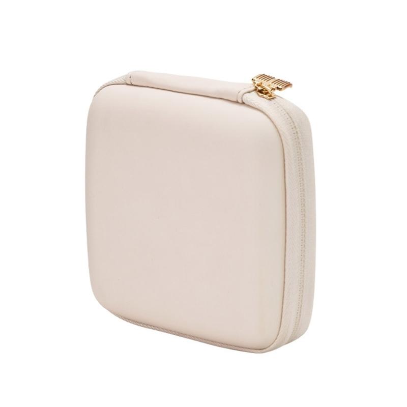 

Elegant Jewelry Storage Box Compact PU Travel Case Multi Compartment Layout for Necklace Earring Ring Organization бежевий