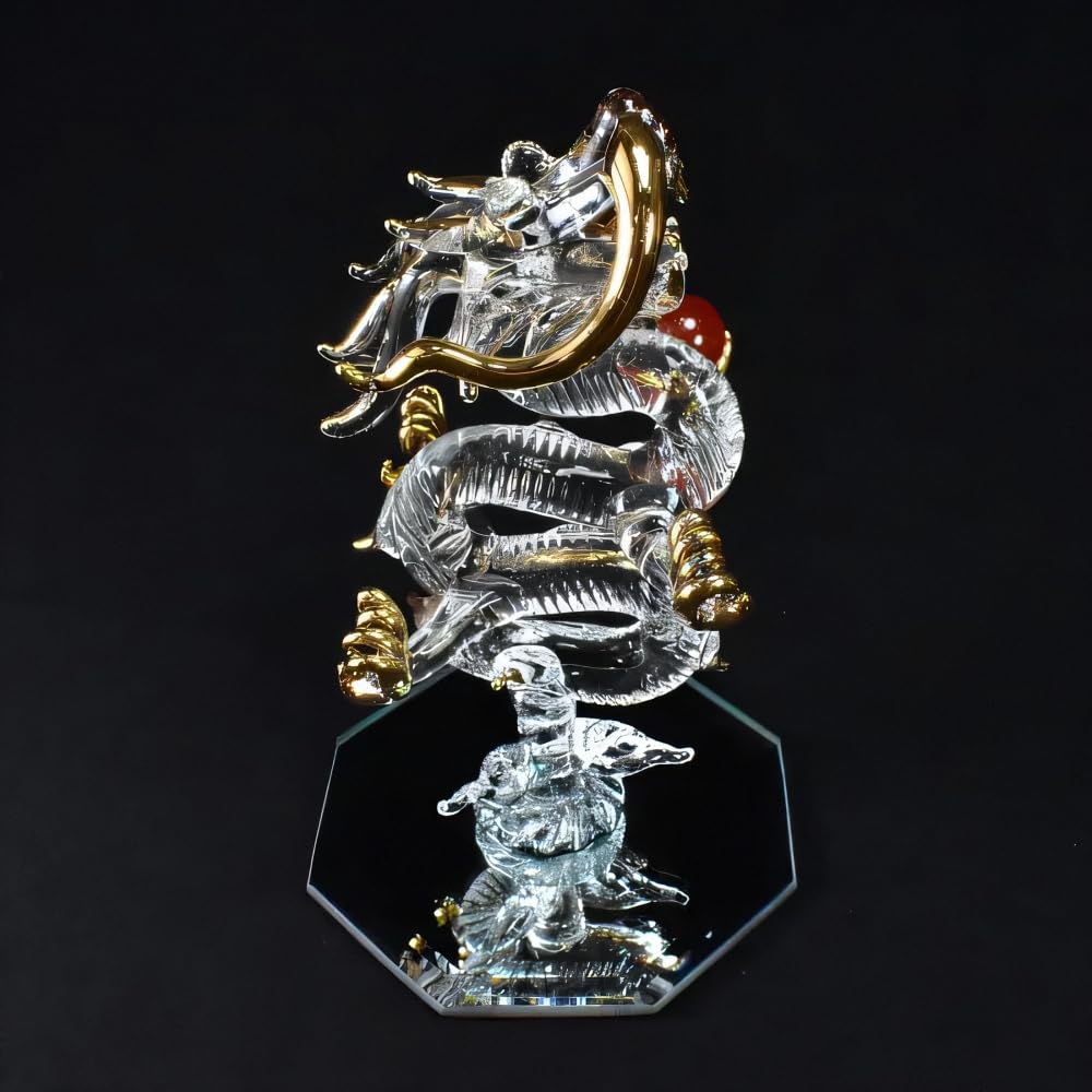 Fourcart Cute Handmade Glass Craft with Natural Stone Rising Dragon (Red Agate)