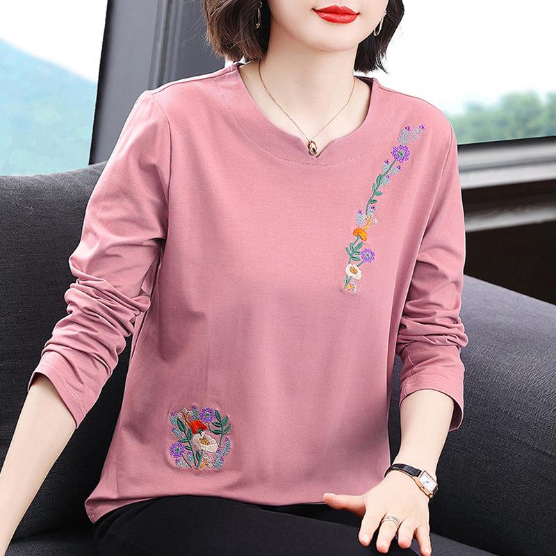 Fashion Long Sleeve T Shirt Women Mom Spring Autumn Wear Base Layer Middle Age Casual Top