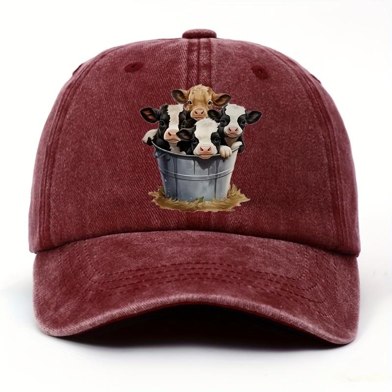 Cute cow print baseball cap with adjustable brim for outdoor sun protection and casual duckbill cap suitable for men and women