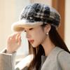 Lamb Fleece Plaid Octagonal Hat Women's Autumn and Winter Beret Casual Warm Windproof Hat Women's Winter Knitted Wool Hat Outdoor Travel Windproof Hat