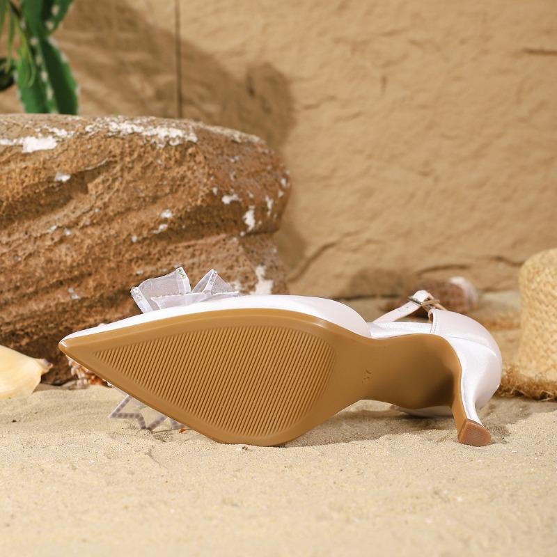 Fashion Luxury Rhinestone Bow Brand High Heels Women Elegant Pointed Toe Ankle Strap Buckle Wedding Bridal Shoes Sweet Lolita Dress Shoe