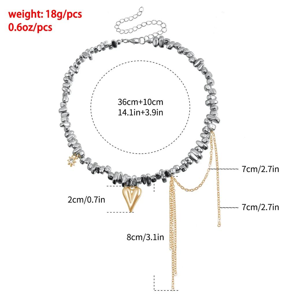 Y2K Heart Beaded Necklace Women Boho Irregular Crystal Class Gravel Clavicle Chain Cool Y2K Choker Exquisite Fashion Jewelry