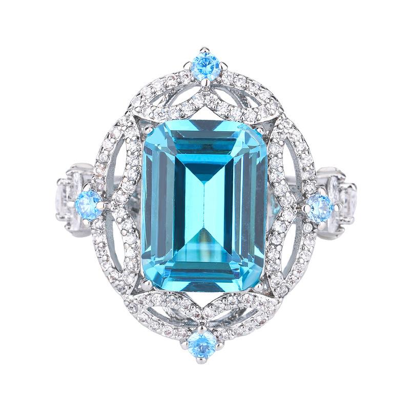 Jewelry Copper Bottom Gold-Plated Simulation Aquamarine Pink Diamond Small Fresh Set Pendant Ring 10 * 14