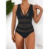 Women's Purple V Neck Mesh Panel One Piece Swimsuit High Waist Tummy Control Bathing Suit