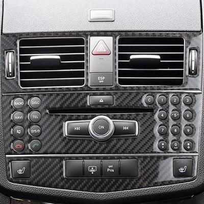 Garniture de couverture de panneau CD de climatiseur de Console centrale de voiture, en Fiber de carbone pour Mercedes Benz classe C W204 C200 C260 C300 C180 2007 – 10