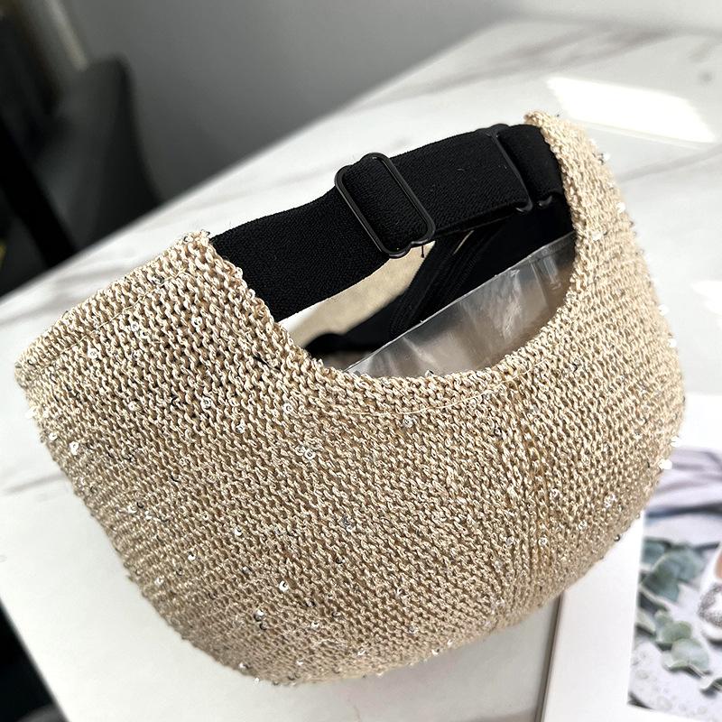 Spring and summer new trend fashion sequin woven cap women's niche breathable face small baseball cap shade