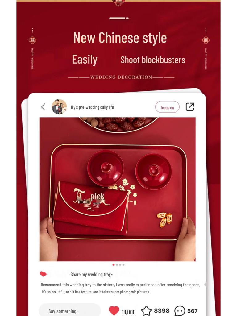 Red Wedding Toasting Tray: Tea, Fruit, Candy Dish – Wedding Supplies, Happy Tray by Wang Jin